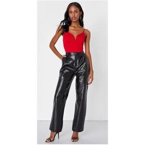 LULUS Check Your Vibe Black Vegan Leather High Rise Pants Sz M NWT